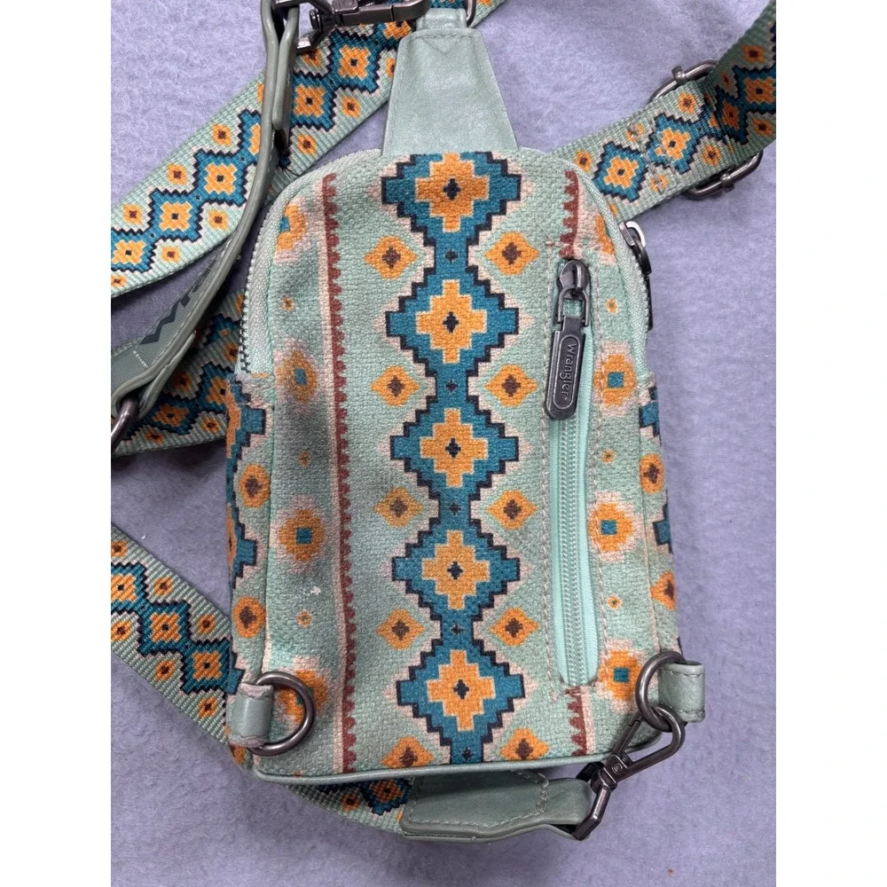 Wrangler Sling Bag Small Mint Green Southwestern Aztec‎ Print Crossbody